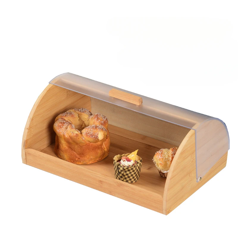Food Storage Acrylic Containers - Kotak Roti Bambu dengan Tutup Transparan