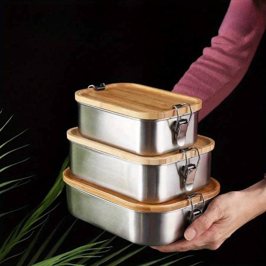 Food Storage Box Set - Kotak Makan Siang Tutup Bambu Stainless