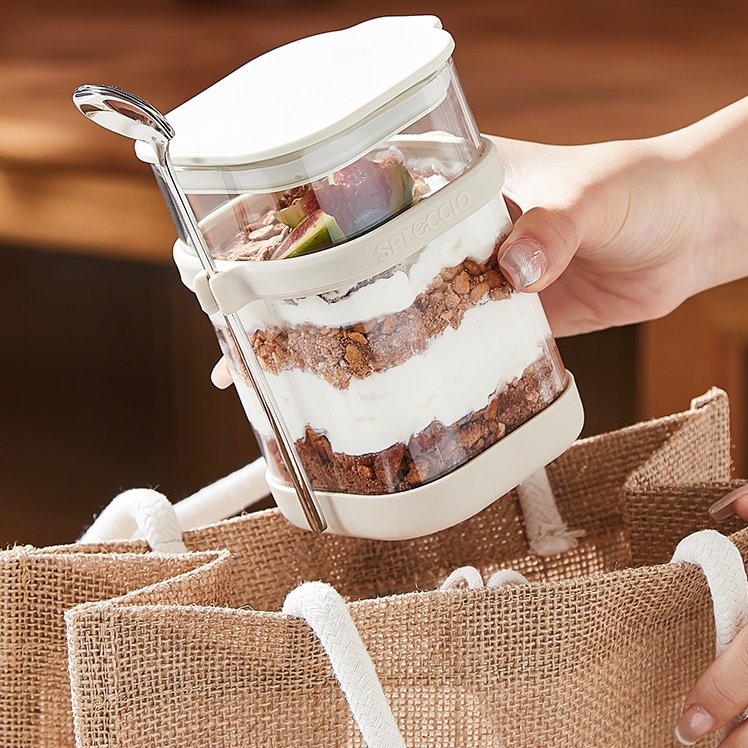 Food Storage Yogurt - Gelas Overnight Oats dengan Sendok, Wadah