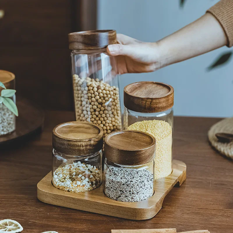 Food Storage Jar Glass - Wadah makanan tutup kayu, wadah penyimpanan