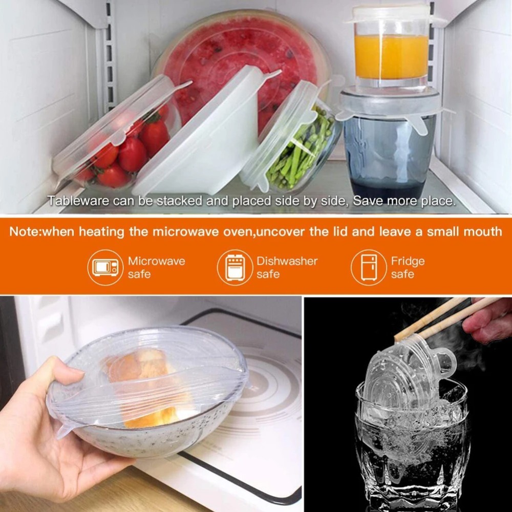 6 Buah Penutup Makanan Dapat D - Silicone Stretch Lid ulasan dan harga