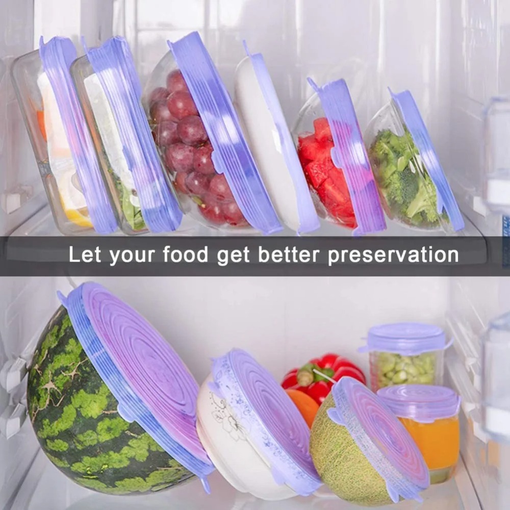 6 Buah Penutup Makanan Dapat D - Silicone Stretch Lid ulasan dan harga