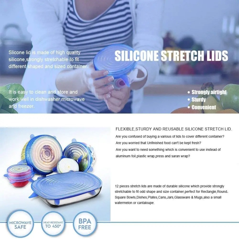 6 Buah Penutup Makanan Dapat D - Silicone Stretch Lid ulasan dan harga