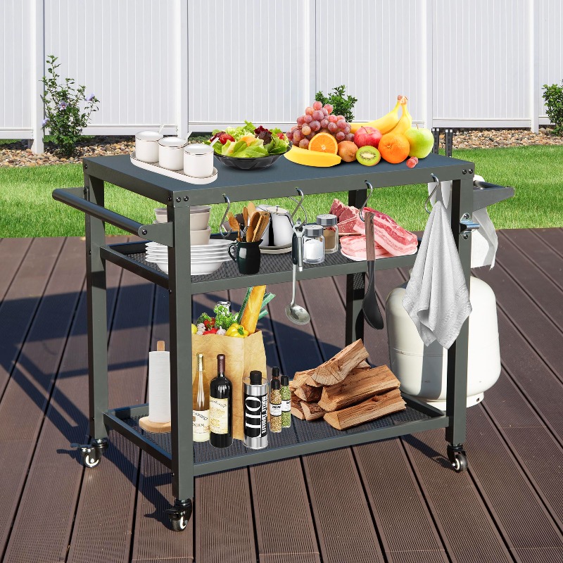 Troli Meja Kerja BBQ Dapur Lua - Food Storage With Wheels ulasan dan harga